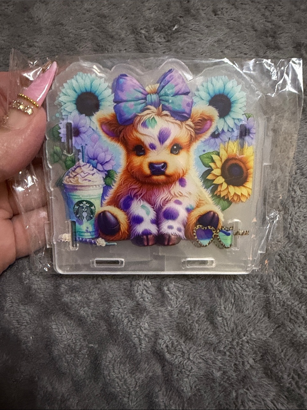 Cute Cow Pen Holder with Sunflowers & Starbucks Motif